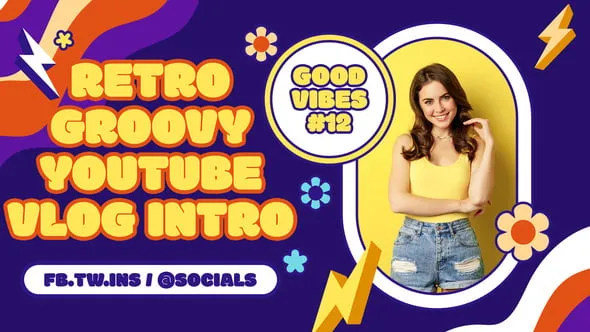 时尚网红博主Vlog简介片头PR模板下载 Retro Groovy Youtube Vlog Intro MOGRT