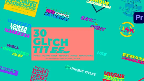 鲜艳多彩失真故障标题文本PR模板 Glitch Titles - Premiere Pro